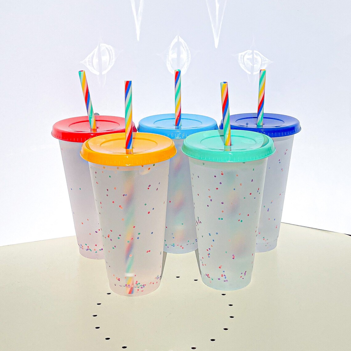 5 pack 24 oz color changing confetti cups with rainbow Etsy