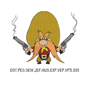 yosemite sam embroidery design digital file machine embroidery dst pes sew jef hus exp vep vp3 xxx  sizes:4