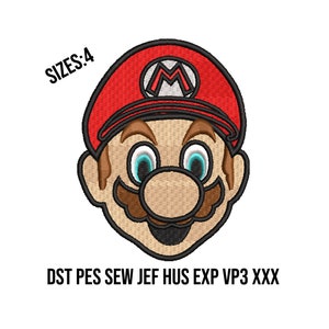 Mario Face Embroidery Design: 4 Sizes (Digital Download)