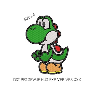 Puede incluir: Un personaje de dibujos animados Yoshi verde y blanco con detalles rojos. El personaje está de pie con los brazos cruzados y tiene una expresión amigable. El texto "SIZES: 4" es visible en la esquina superior izquierda de la imagen.