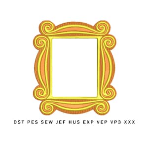 May include: A yellow and orange picture frame with a swirl design. The frame is empty.