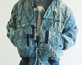 Hood Jacket - boro technique / Indigo patchwork / Vintage Style