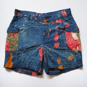 Indigo short pants - Handcrafted /boro technique / vintage style