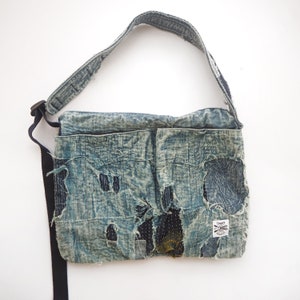 Crossbody bag / Boro technique / Indigo patchwork / Unisex