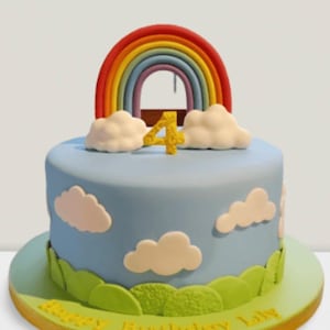 Rainbow themed fondant covered birthday cake