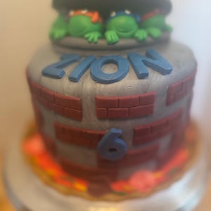 Green turtles fondant covered birthday cake