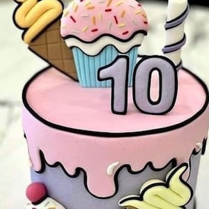 comic-style birthday cake -fondant covered