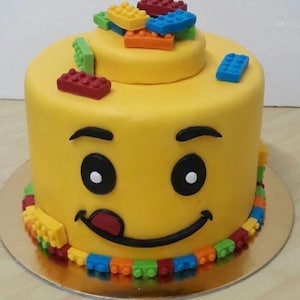 building blocks themed fondant covered cake