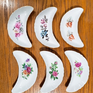 Chadwick cresent moon bone dish, vintage floral ring dish