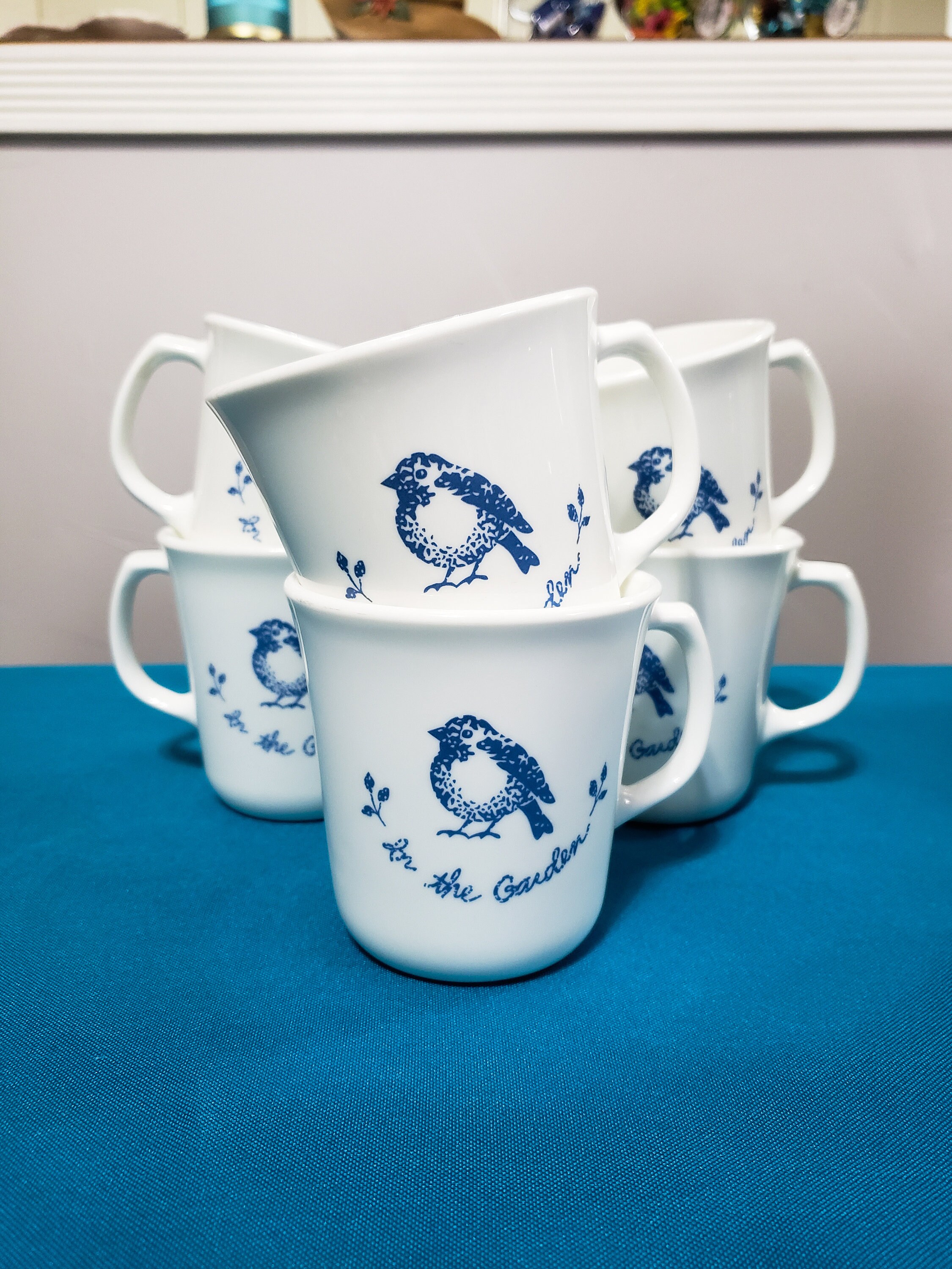Corelle in the Garden Mugs Set 6 Piece Corning Blue Birds Teacups Vintage Cottagecore Glassware Etsy