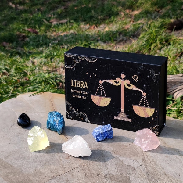 Aovila Libra Zodiac Crystals Gift Set Libra Healing Crystals Birthstones with Personalized Horoscope Box Set