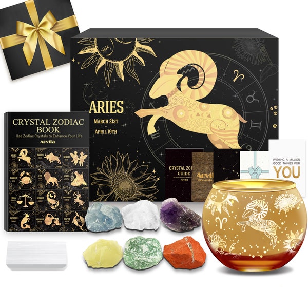 Aries Birthday Gifts for Women Aries Candle Holder Crystals Birthstones Gifts Box Set Zodiac Astrology Gifts for Mother Sister Friends