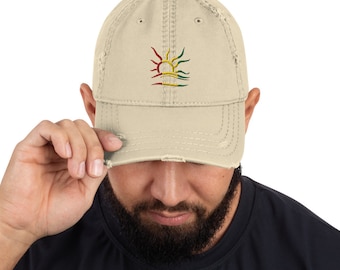 Naturist Symbol Rasta Embroidered Distressed Dad Hat