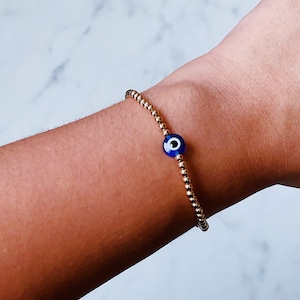 Beaded Evil Eye Bracelet Gold, Evil Eye Bracelet Gold, 14k Gold Evil Eye Bracelet, Evil Eye Bracelet 14k, Evil Eye Protect Me Bracelet