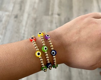 Evil Eye Bead Bracelet, Rainbow Evil Eye Bracelet, Multicolor Evil Eye, Evil Eye Bracelet Multicolor, Multicolor Evil Eye Bracelet