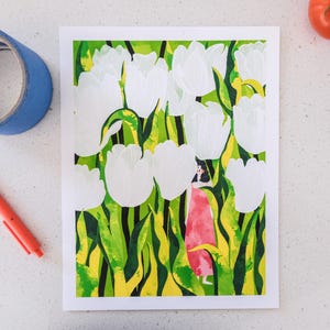 White Tulip Art Print｜Floral Decor for Living Room