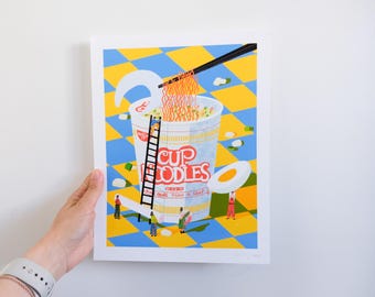 Quirky Cup Noodles Art Print | Fun Kitchen Wall Decor
