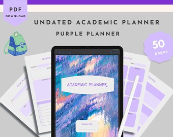 Digital Back to School Student Planner, Purple Academic journal, College organizer, University, Collegiate, Printable, Goodnotes, iPad