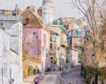 Digital Wall art, Montmartre Paris neighbourhood, Parisian buildings, Paris street scenes, arrondissement, European art, Parisian City art