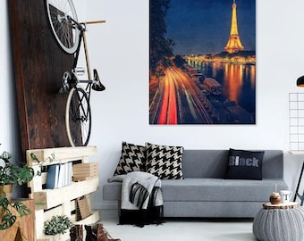 Digital wall art | Paris at night | Eiffel Tower Cityscape | Travel painting | City portrait | European city | Parisian art | Seine evening