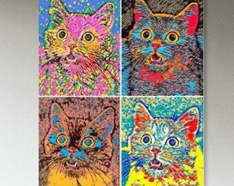 Digital Wall Art | Shocked Cat | Art print | Children's Art | Nature painting | Modern colorful portrait | Animal lover | Warhol Pop Art