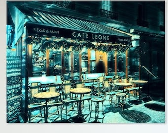 Digital download, Paris Café at night, Nighthawks - Edward Hopper style, Nighttime cafe, Evening French street scene, Parisian Café de Flore