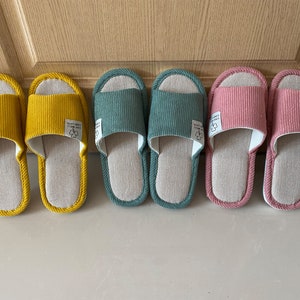 Women Linen Slippers,Handmade Linen Slippers,Home Linen Slippers,Summer Slippers,Indoor Slippers,Unisex Comfy Slippers,Smiley Linen Slippers image 3