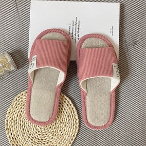 Women Linen Slippers,Handmade Linen Slippers,Home Linen Slippers,Summer Slippers,Indoor Slippers,Unisex Comfy Slippers,Smiley Linen Slippers pink