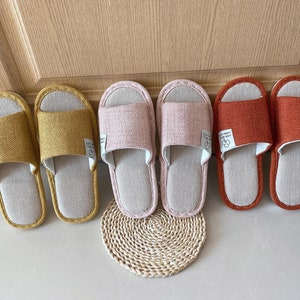 Women Linen Slippers,Handmade Linen Slippers,Home Linen Slippers,Summer Slippers,Indoor Slippers,Unisex Comfy Slippers,Smiley Linen Slippers