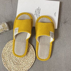 Women Linen Slippers,Handmade Linen Slippers,Home Linen Slippers,Summer Slippers,Indoor Slippers,Unisex Comfy Slippers,Smiley Linen Slippers yellow