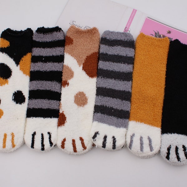 Cat socks,Warm Socks, Women  Sleeping Socks, Warm Winter Socks, Cute Socks,Cat Paw Fuzzy Socks,Animal Paw Pattern,Christmas Gift socks
