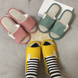 Women Linen Slippers,Handmade Linen Slippers,Home Linen Slippers,Summer Slippers,Indoor Slippers,Unisex Comfy Slippers,Smiley Linen Slippers image 1