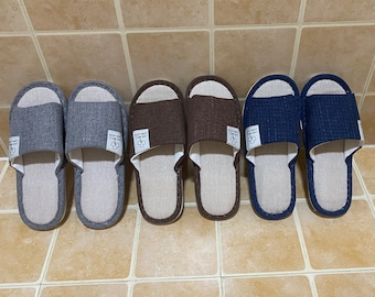 Mannen linnen slippers, handgemaakte linnen slippers, home linnen slippers, zomer slippers, indoor slippers, unisex comfortabele slippers, smiley linnen slippers