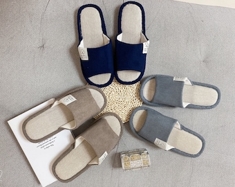 Men Linen Slippers,Handmade Linen Slippers,Home Linen Slippers,Summer Slippers,Indoor Slippers,Unisex Comfy Slippers,Smiley Linen Slippers