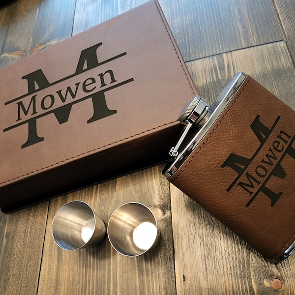 Flask Set Leather Wrapped in Box