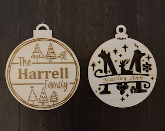 Custom Wood Christmas Ornaments Engraved and Cut