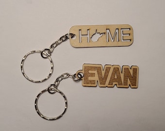 Custom laser engraved and cut wood keychains