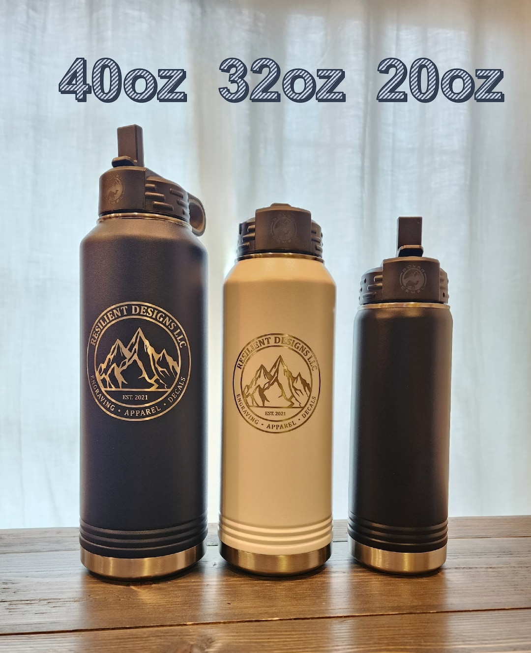 Custom Water Bottle Laser Engraved 20, 32, 40oz With Straw - Etsy