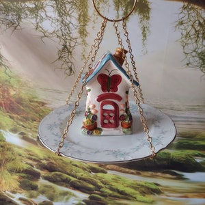 Bird Feeder, Hanging Bird feeder, Vintage China Bird House, China Plate, Bird Lover, Gift for Mom, Gift for Dad,  Housewarming Gift
