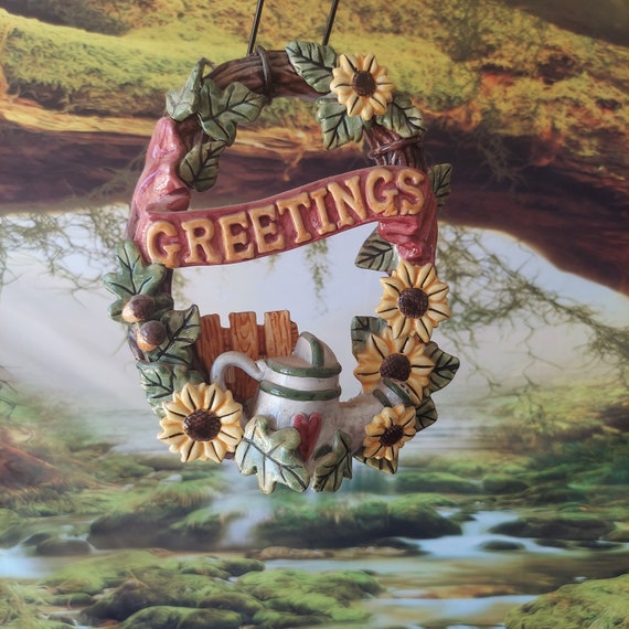 Vintage Ceramic Wall Art Greetings Hanging Décor Sunflower Etsy