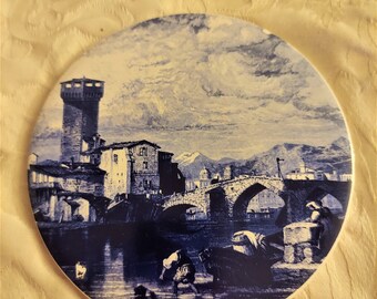 Vintage Ceramic Trivet, Fortress and Bridge on a River, H & R Johnson, Decorative Tile, Hot Plate, Wine Cheese Tile, Coaster