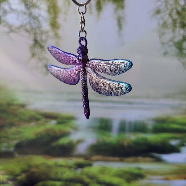 Dragonfly Wind Sail, Key Chain, Large Dragonfly Charm, Dragonfly Key Ring. Housewarming Gift, Hand Painted, Key Ring, Key Fob