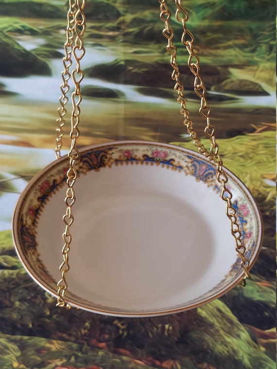 Bird Bath, Bird Feeder, Hanging Bird Bath, Vintage China Bowl, Macramé Hoop, Bird Lover Gift, Gift for Mom, Gift for Dad,  Housewarming Gift