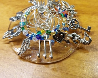 10 Wine Glass Charm Rings. Assorted Charms and Accent Stones on a 25mm Ring
