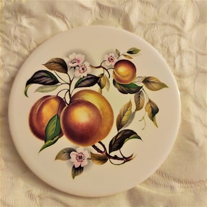 Vintage Ceramic Trivet, Peaches with Blossoms, H & R Johnson, Decorative Tile, Hot Plate, Wine Cheese Tile, Coaster