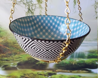 Hanging Bird Feeder, Ceramic Bowl, Macramé Hoop, Bird Lover Gift, Gift for Mom, Gift for Dad, Housewarming Gift