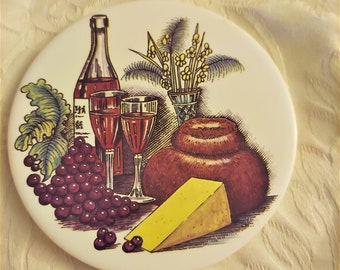 Vintage Ceramic Trivet, Cheese and Wine, H & R Johnson, Decorative Tile, Hot Plate, Wine Cheese Tile, Coaster