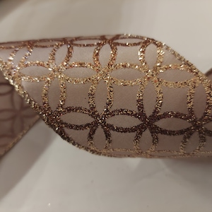 5 yds Wired Ribbon, 2.5 inches wide, Gold Glitter, Gold Edge