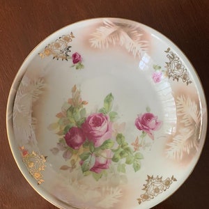 Vintage Rose and Gold German Hand Painted Porcelain Plate