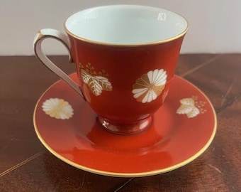 Red Danbury Mint Noritake Japan Cup and Saucer